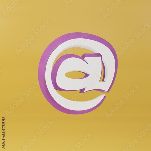 volume icon of a dog in white with a purple rim on a yellow background. 3d illustration. 3d render