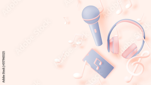 Microphone,headphone,mobile phone and music notes