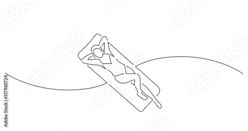 Woman on summer vacation in line art animation. Composition of a person on holidays. Black linear video on white background. Animated gif illustration design.