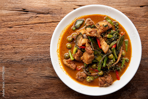 Stir fried pork belly and red curry paste with sting bean. Stir Fried Wild Boar with Red Curry © Hyper Bee