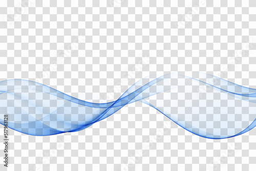 Fototapeta Blue stream of transparent smoky vector wave on a transparent background