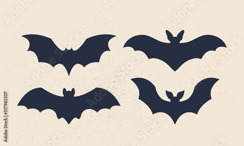 Bat silhouettes isolated on white background. Bat icons set. Design elements for logo, badges, banners, labels, posters. Vector illustration