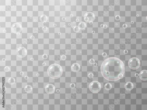 Air soap bubbles on a transparent background .Vector illustration of bulbs.	
