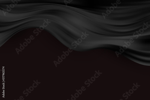 Black flying silk fabric on a dark background. Fashion background. Vector illustration