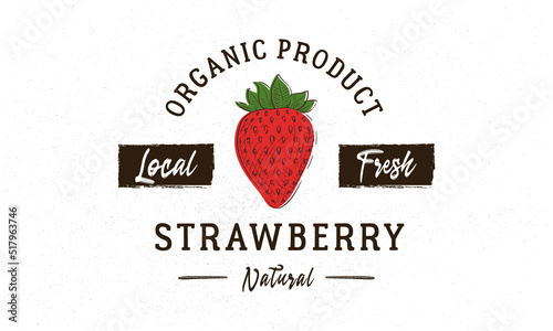 Strawberry logo. Strawberry poster, logo template. Organic fruit label. Vintage typography. Strawberry logo, label, stamp, poster. Vector illustration