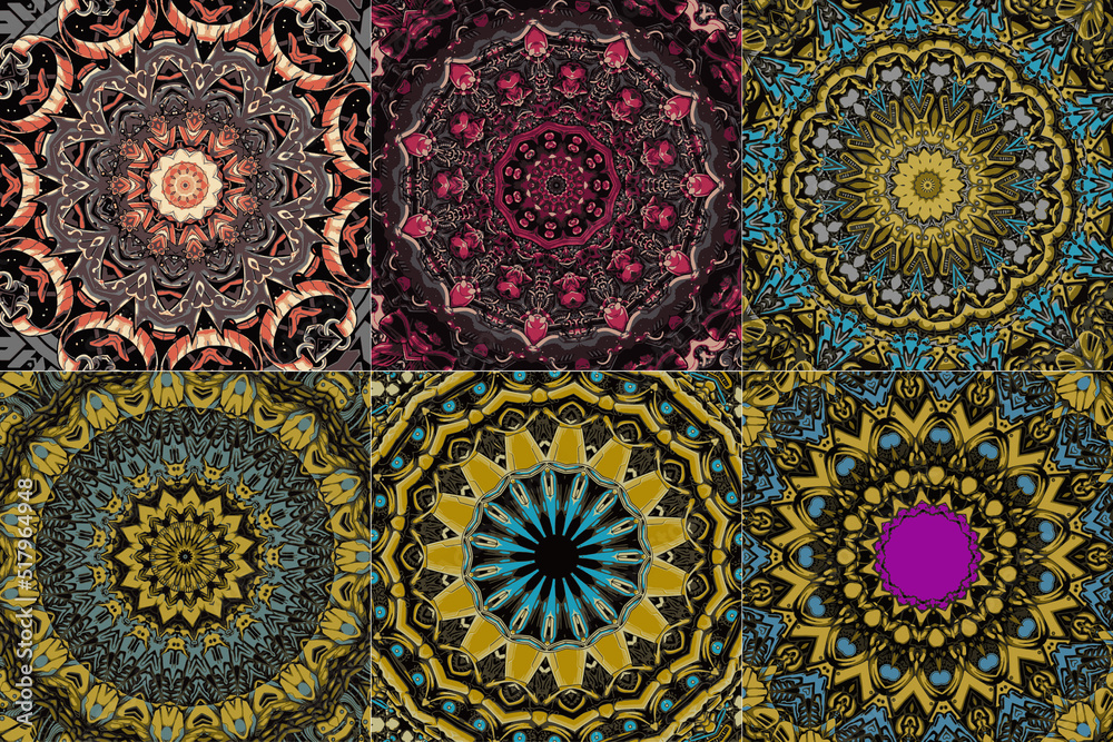 Set of seamless pattern with ethnic mandala ornament