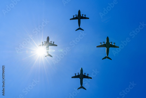 FRANCE - PARIS - FLAYPAST- Four A400M Atlas in the sky of Paris during the rehearsal for Bastille Day. photo