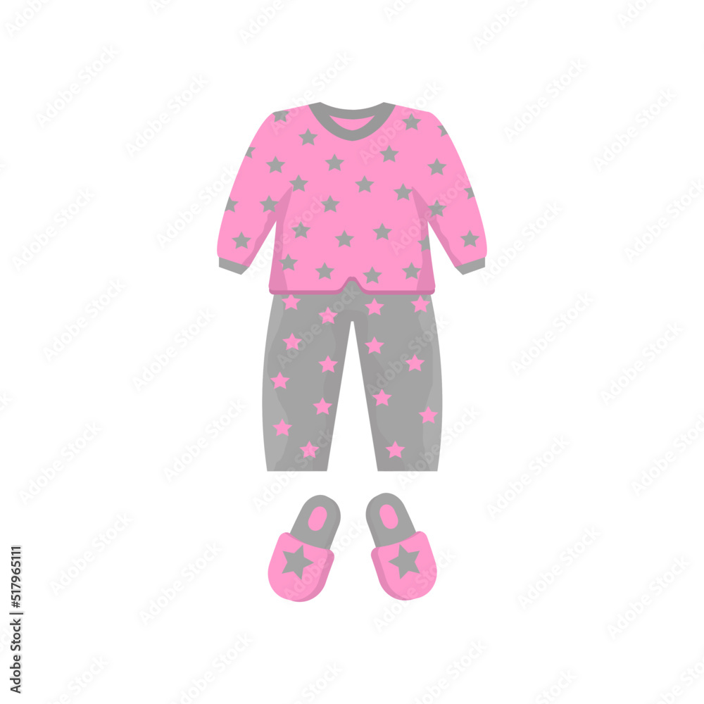 Illustration of isolated pajamas with a slipper on a white background