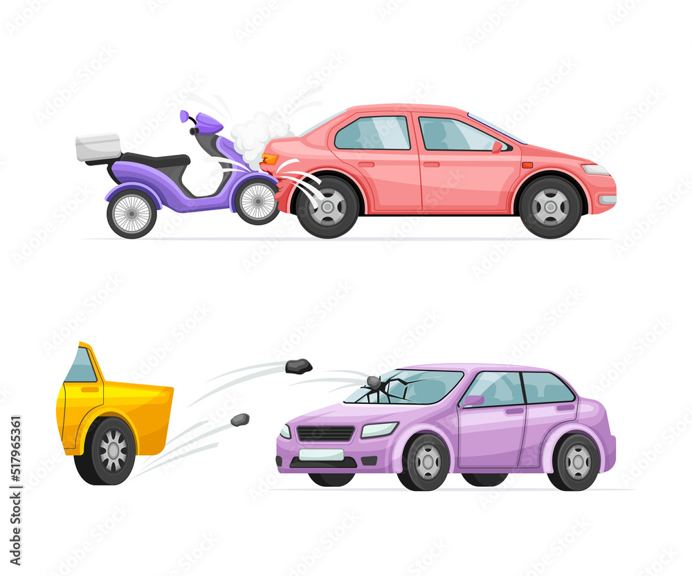 Car Crash and Road Traffic Accidents in Different Situation Vector Set