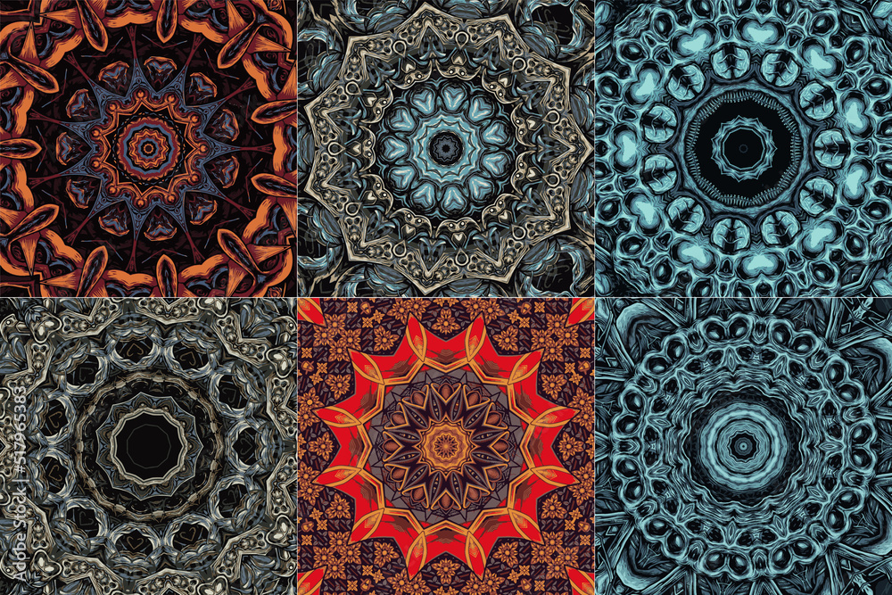 Set of abstract ornamental floral seamless pattern background