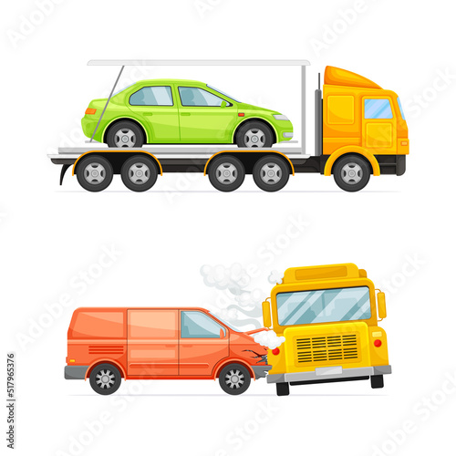 Car Crash and Road Traffic Accidents in Different Situation Vector Set