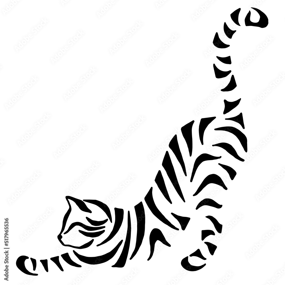 Stylized cat silhouette. Funny striped cat illustration. Cat silhouette drawing by hand. Vector image. Tattoo design. Stylized cat silhouette. Funny striped cat illustration. Cat silhouette drawing by hand. Vector image. Tattoo design.