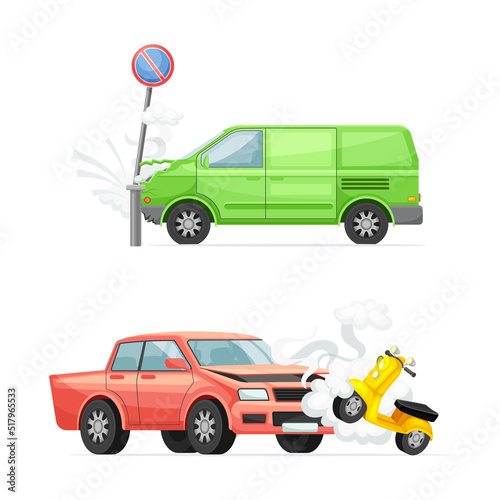 Car Crash and Road Traffic Accidents in Different Situation Vector Set