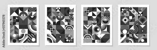 Abstract bauhaus poster set minimal 20s geometric style with geometry figures and shapes circle, triangle. square. Human psychology and mental health concept illustration. Vector 10 eps