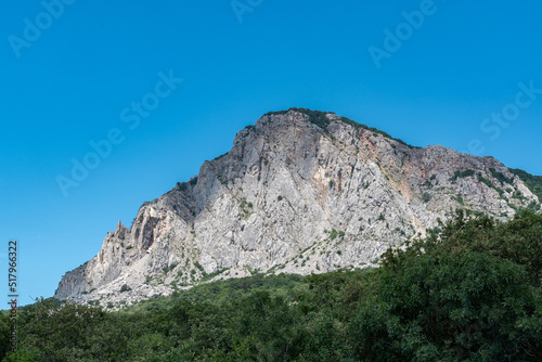 View to the Ilyas-Kaya Mountain and Laspi Bay near Foros Village. Crimea, Yalta