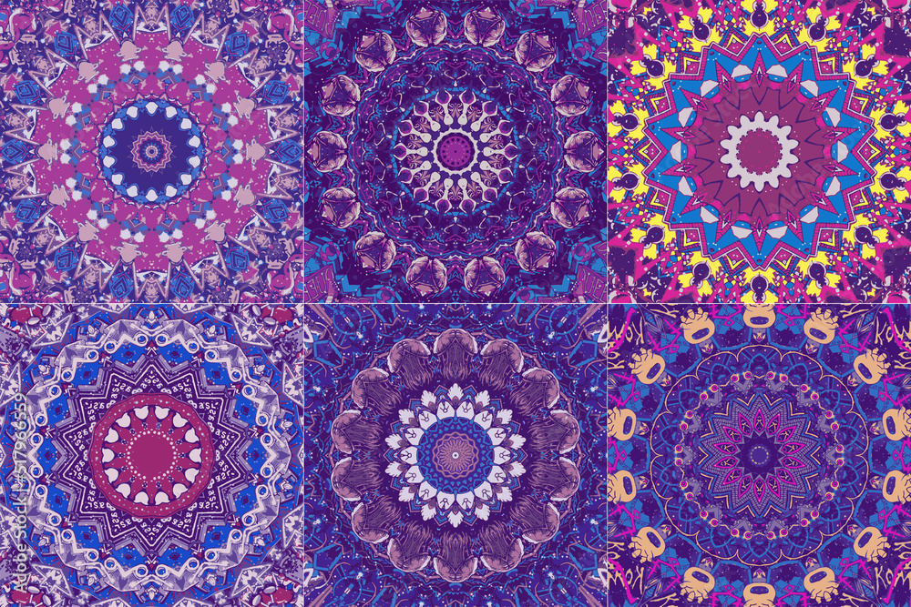 Set of colorful ethnic pattern geometric elements