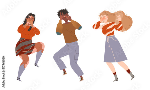 Man and Woman Character Afraid of Something Feeling Scared and Terrified Vector Set