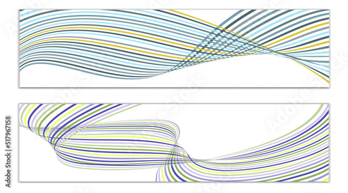 Wavy lines or ribbons. Set of 2 covers. Multicolored striped. Creative unusual background with abstract wave lines for creating a trendy banner  poster. vector eps