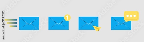 mail envelope icon set with marker new message  isolated on grey background. Render email notification  with letters, check mark, paper plane and magnifying glass.  realistic vector © Margarita