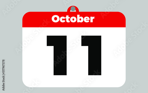 October, 11. White and red calendar.