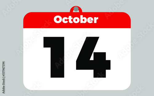 October, 14. White and red calendar.