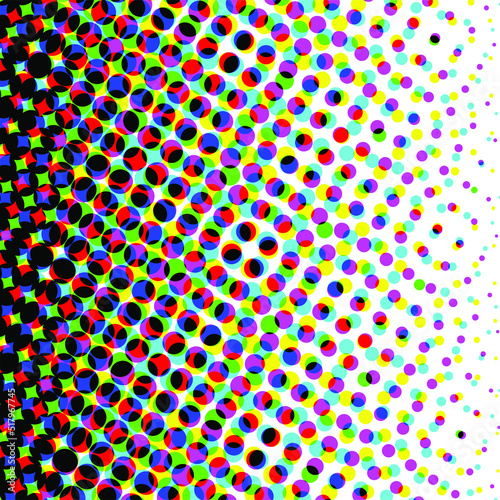 Colorful circles, gradient halftone background. Vector illustration. 