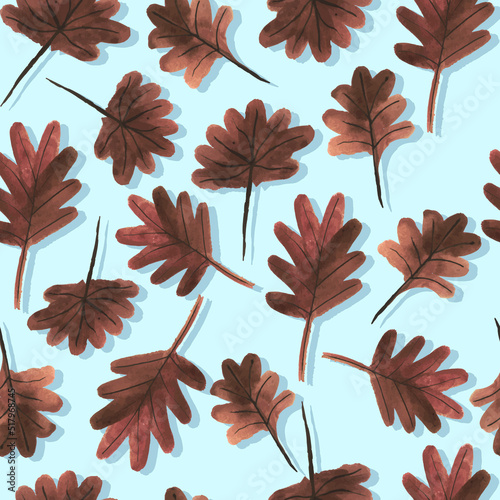 watercolor autumn branches with leaves seasonal seamless pattern