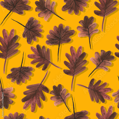 watercolor autumn branches with leaves seasonal seamless pattern