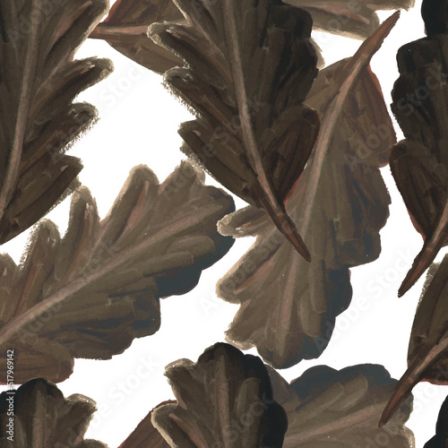 seasonal autumn large dried watercolor oak leaves vector seamless pattern