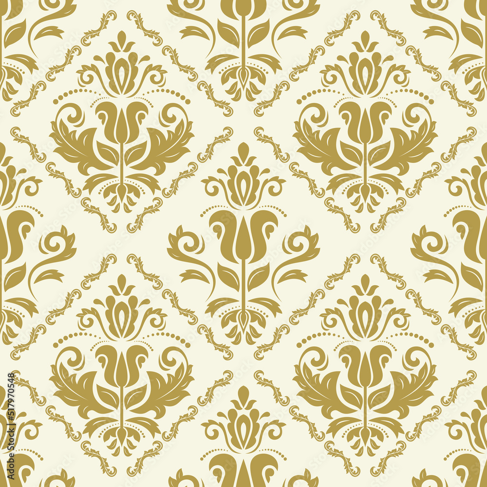 Classic seamless vector pattern. Damask orient yellow and golden ornament. Classic vintage background. Orient pattern for fabric, wallpapers and packaging