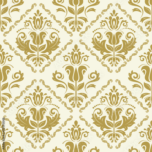 Classic seamless vector pattern. Damask orient yellow and golden ornament. Classic vintage background. Orient pattern for fabric, wallpapers and packaging