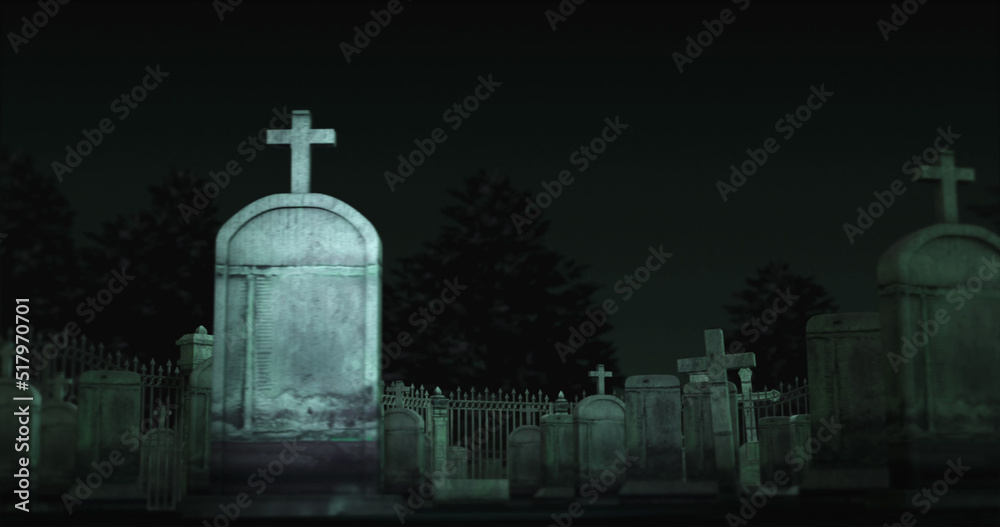Image of graves on cemetery at night Image of graves on cemetery at night
