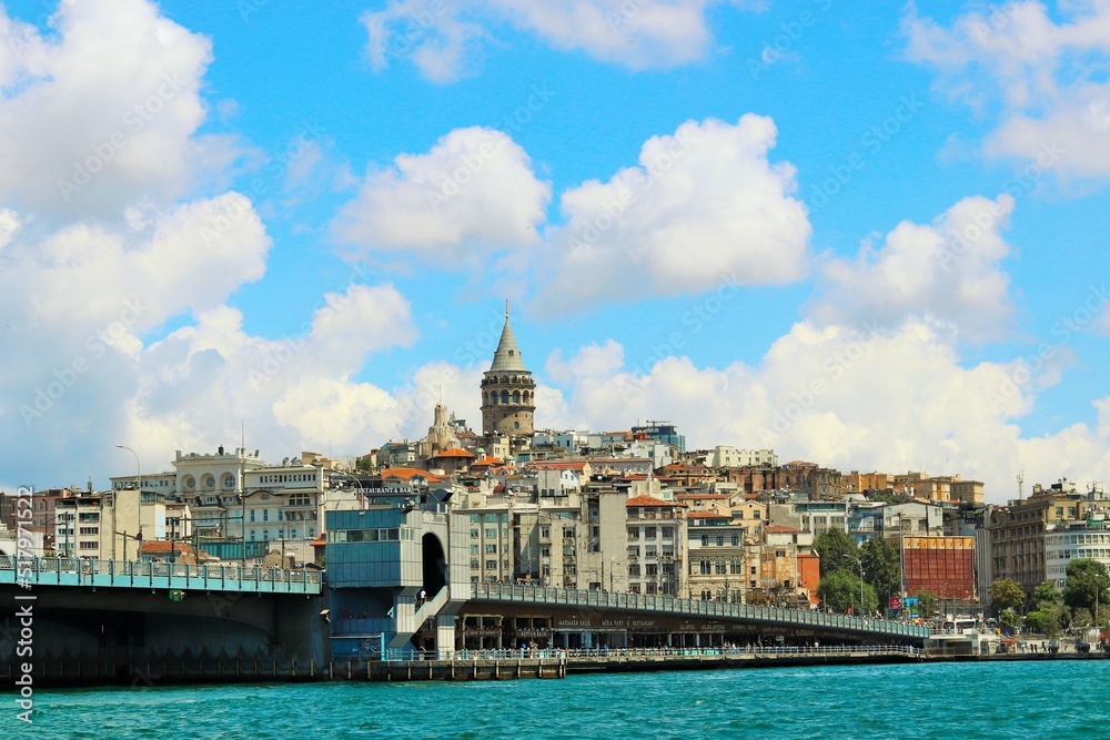 Istanbul, view of Galata Bridge and Galata Tower