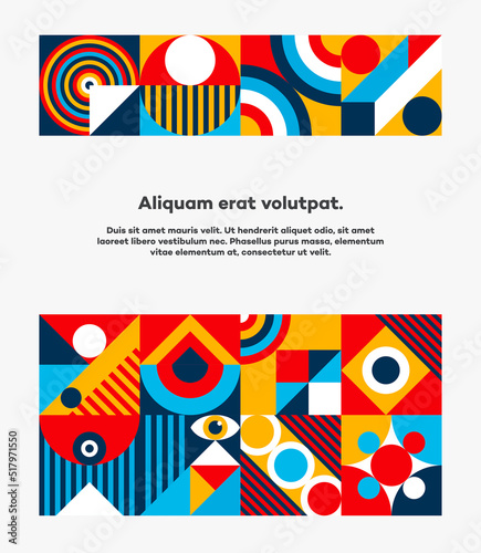Bauhaus cover design 20s minimal geometric style with geometry figures and shapes circle, triangle. square. Human psychology and mental health concept illustration. Vector 10 eps © Vladimir Ivankin
