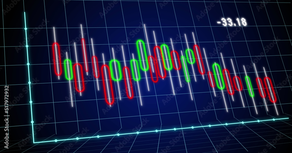 Fototapeta premium Image of financial graph over navy background