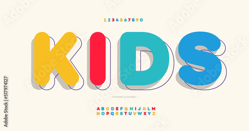 Kids font 3D bold style modern typography for t shirt, game, book, racing, infographics, motion graphics, video, promotion, poster, decoration, banner, printing. Trendy typeface. Vector 10 eps