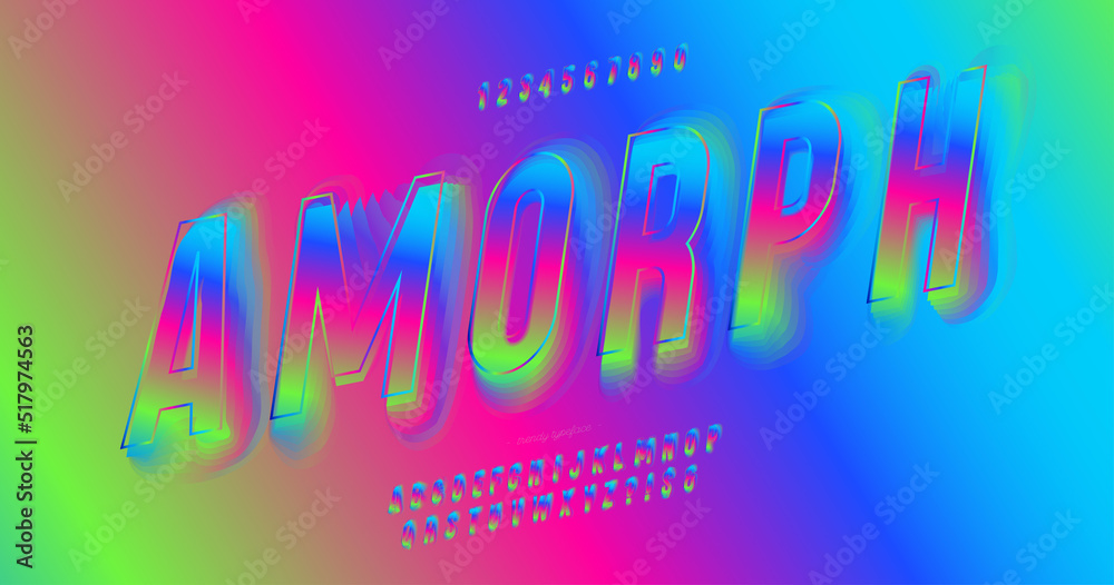 Vector amorph 3d font colorful modern typography style for infographics, motion graphics, video, promotion, decoration, logotype, party poster, t shirt, book, animation, banner. 10 eps