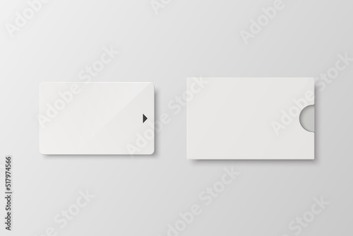 Vector 3d Realistic White Guest Room, Plastic Hotel Apartment Keycard Template and Paper Case, Cover, Wallet Isolated. Design Template of Hotel Room Plastic Key Card for Mockup, Branding. Front View