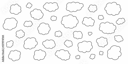 Hand draw clouds set. Outline stroke. Vector stock doodle illustration isolated on white background. 