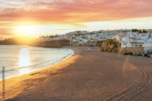 Panoramic view of the bridge and old town of Tavira in Algarve, Portugal.