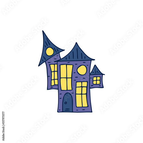 Halloween 2022 - October 31. A traditional holiday, the eve of All Saints Day, All Hallows Eve. Trick or treat. Vector illustration in hand-drawn doodle style. Beautiful holiday house.