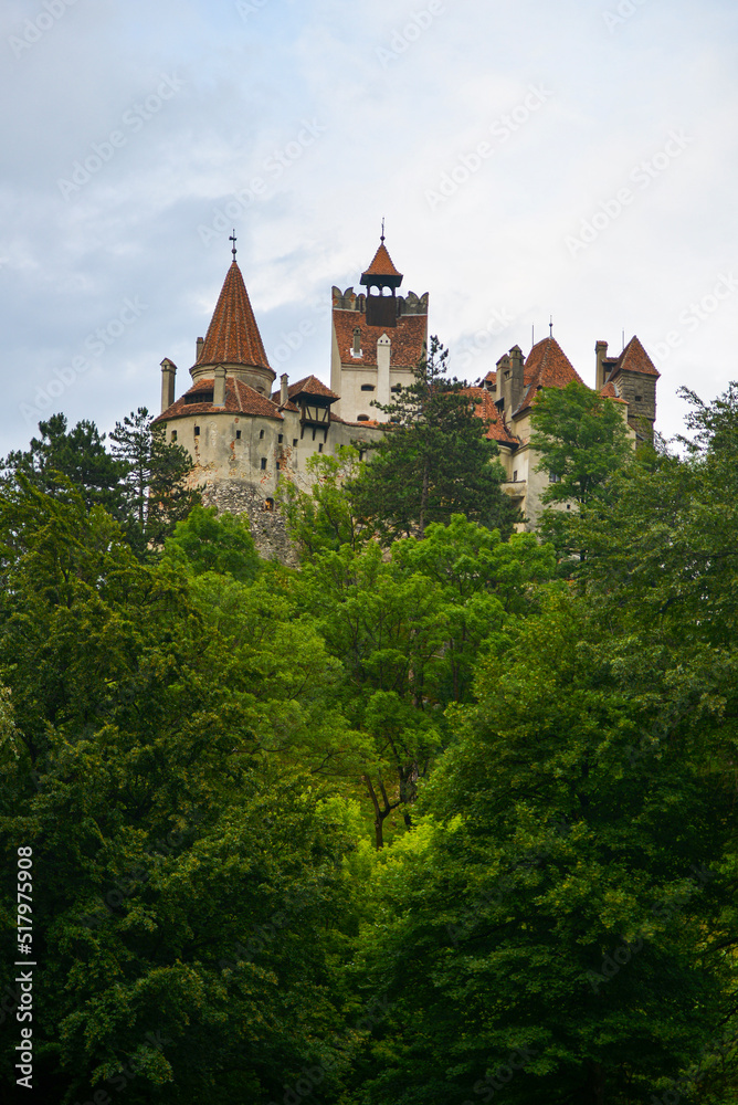  castle in the forest on zolm against a blue sky with clouds