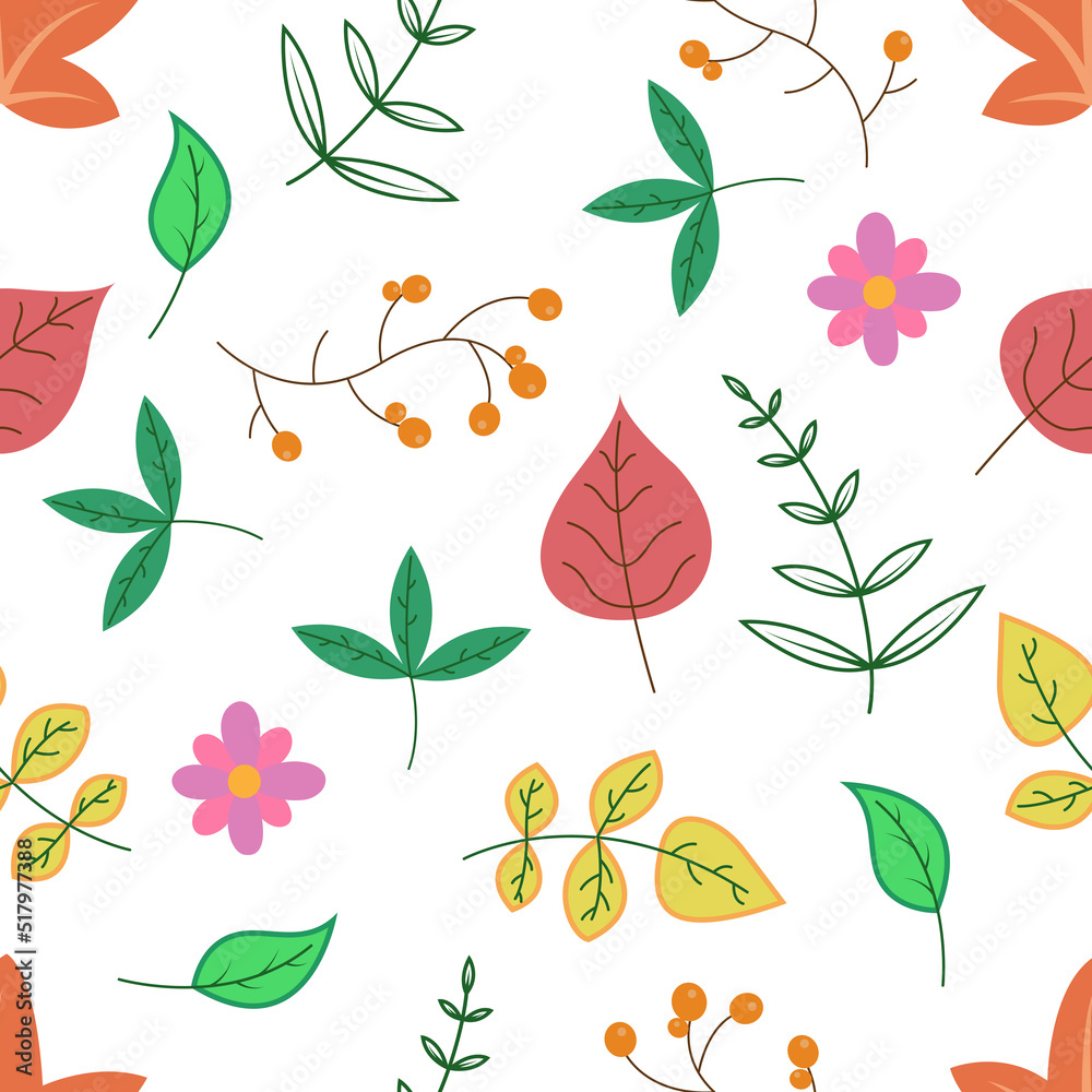 Fototapeta premium Seamless vector illustration floral leaves and flowers.