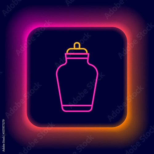 Glowing neon line Funeral urn icon isolated on black background. Cremation and burial containers, columbarium vases, jars and pots with ashes. Colorful outline concept. Vector