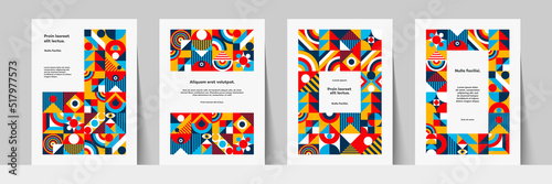 Bauhaus banner minimal 20s geometric style set with geometry figures and shapes circle, triangle. square. Human psychology and mental health concept illustration. Vector 10 eps