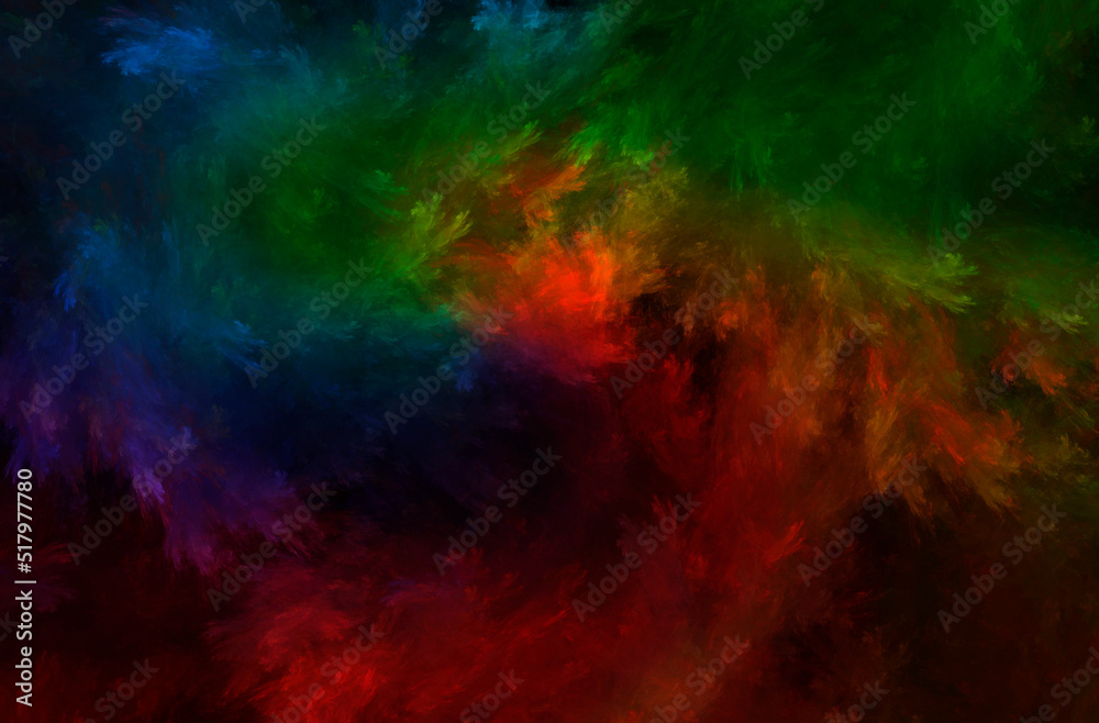 Abstract fractal background with cosmic glow. Cosmic clouds in rainbow colors.  Horizontal banner. Used for design and creativity, for screensavers.