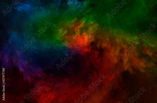 Abstract fractal background with cosmic glow. Cosmic clouds in rainbow colors. Horizontal banner. Used for design and creativity, for screensavers.