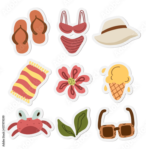 Summer stickers collection of scrapbooking.