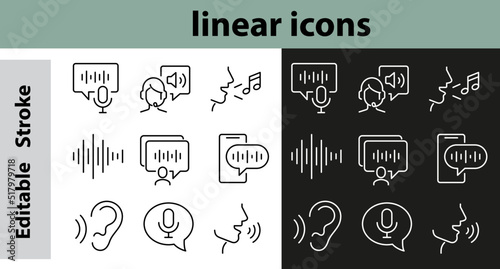 Print op canvas A set of vector linear icons associated with the voice