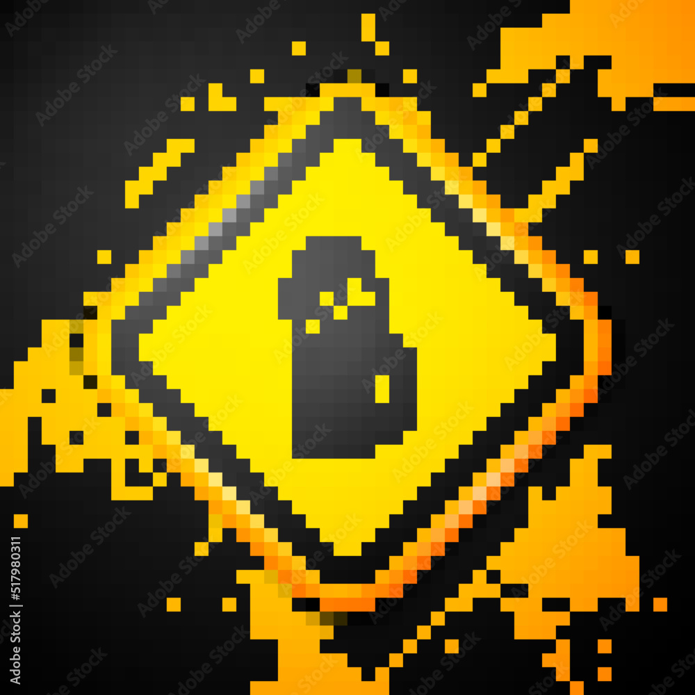 Black Wooden beer mug icon isolated on yellow background. Warning sign. Vector Black Wooden beer mug icon isolated on yellow background. Warning sign. Vector